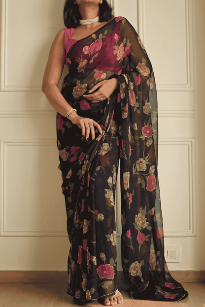 Vintage Blue Chiffon Saree