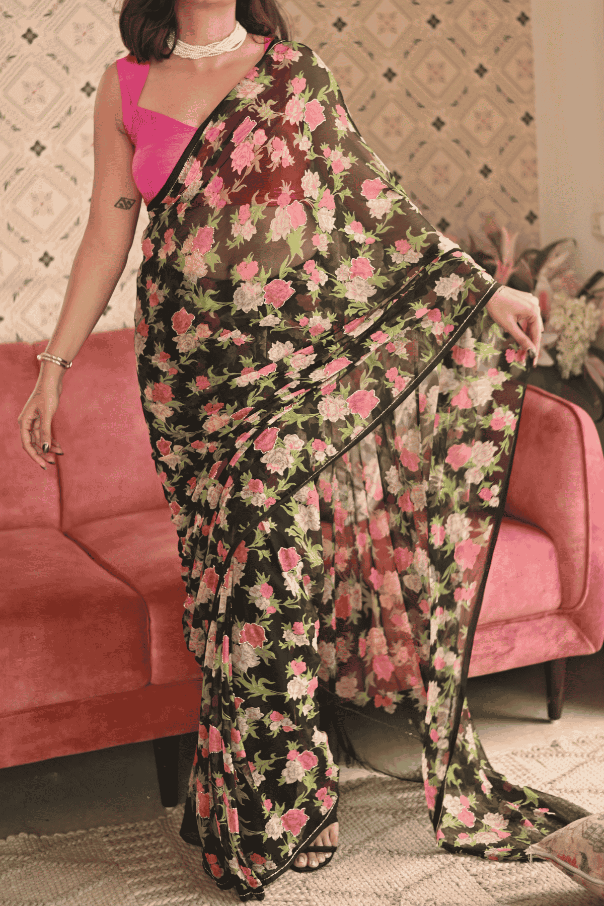 Vintage Noir Chiffon Saree