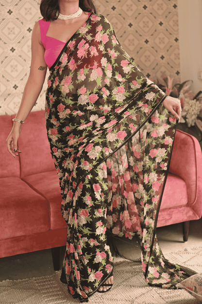 Vintage Noir Chiffon Saree