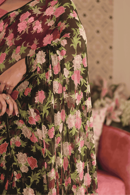 Vintage Noir Chiffon Saree