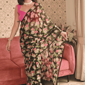 Vintage Noir Chiffon Saree