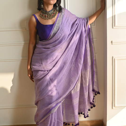 Amethyst Handloom Linen Saree