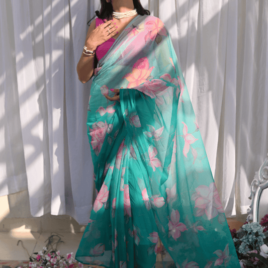 Ocean Rose Chiffon Saree