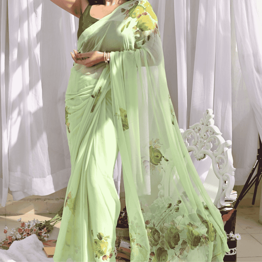 Moss Rose Pure Chiffon Saree