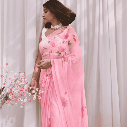 Damask Rose Pure Chiffon Saree