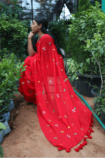 Gardenalia Red Mul Saree