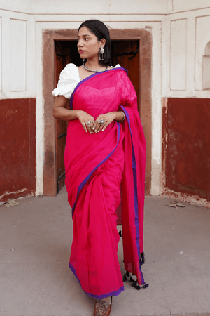 Rang Ishq - Pink Mulmul Cotton Saree with Purple Border
