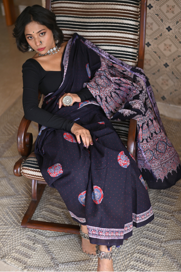 Meherun Organic Ajrakh Mulmul Saree