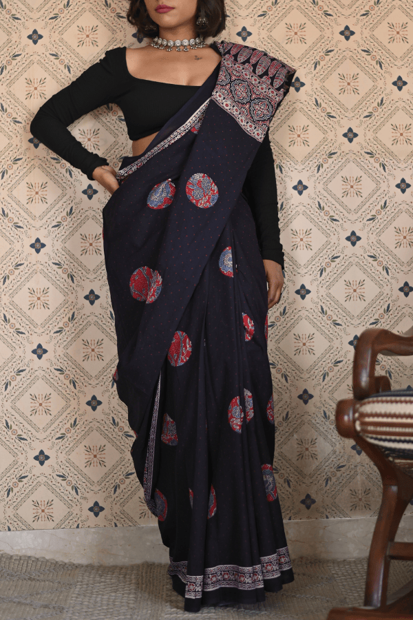 Meherun Organic Ajrakh Mulmul Saree