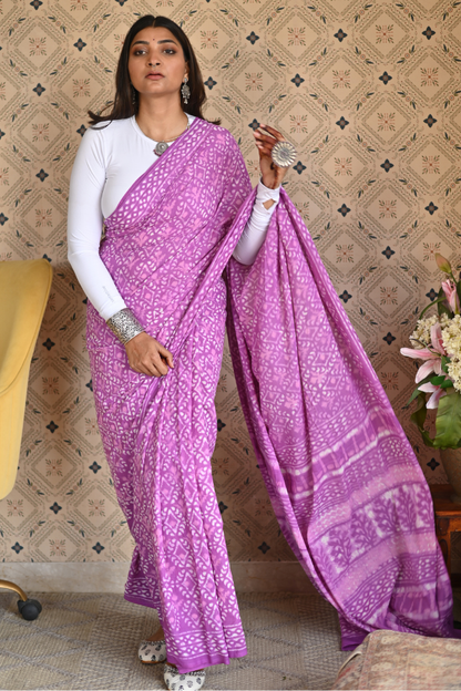 Dusty Pink Dabu Mulmul Saree