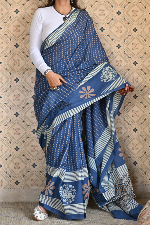 Neel Dhara Dabu Mulmul Saree