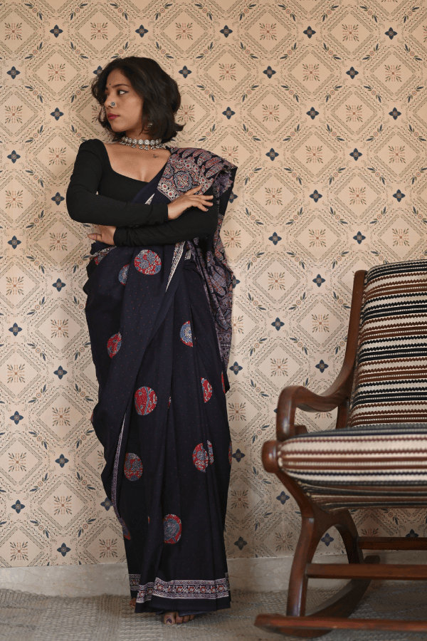 Meherun Organic Ajrakh Mulmul Saree