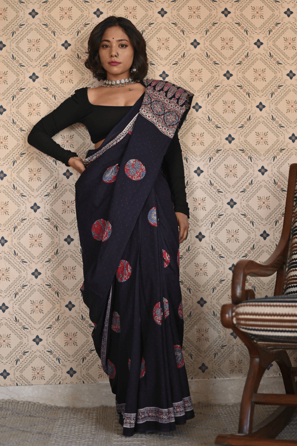 Meherun Organic Ajrakh Mulmul Saree