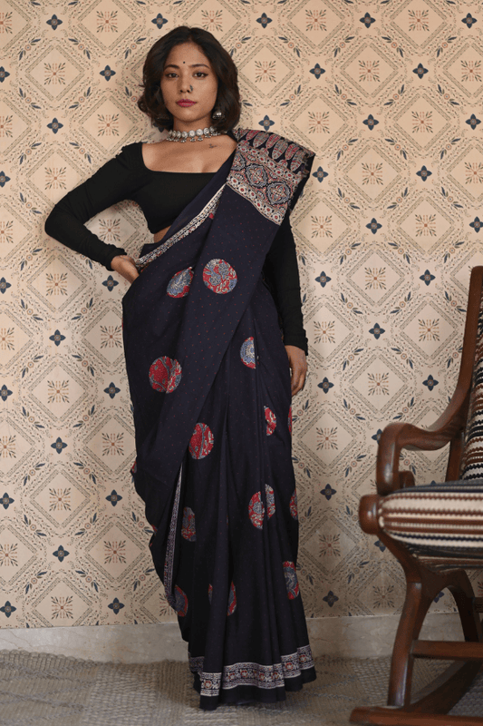 Meherun Organic Ajrakh Mulmul Saree
