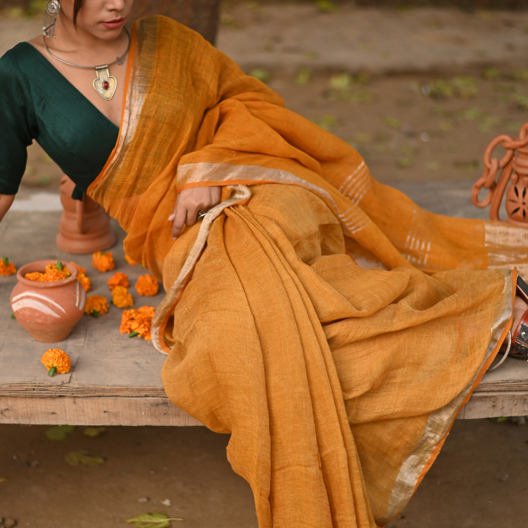 Mustard Handloom Linen Saree Thumbnail