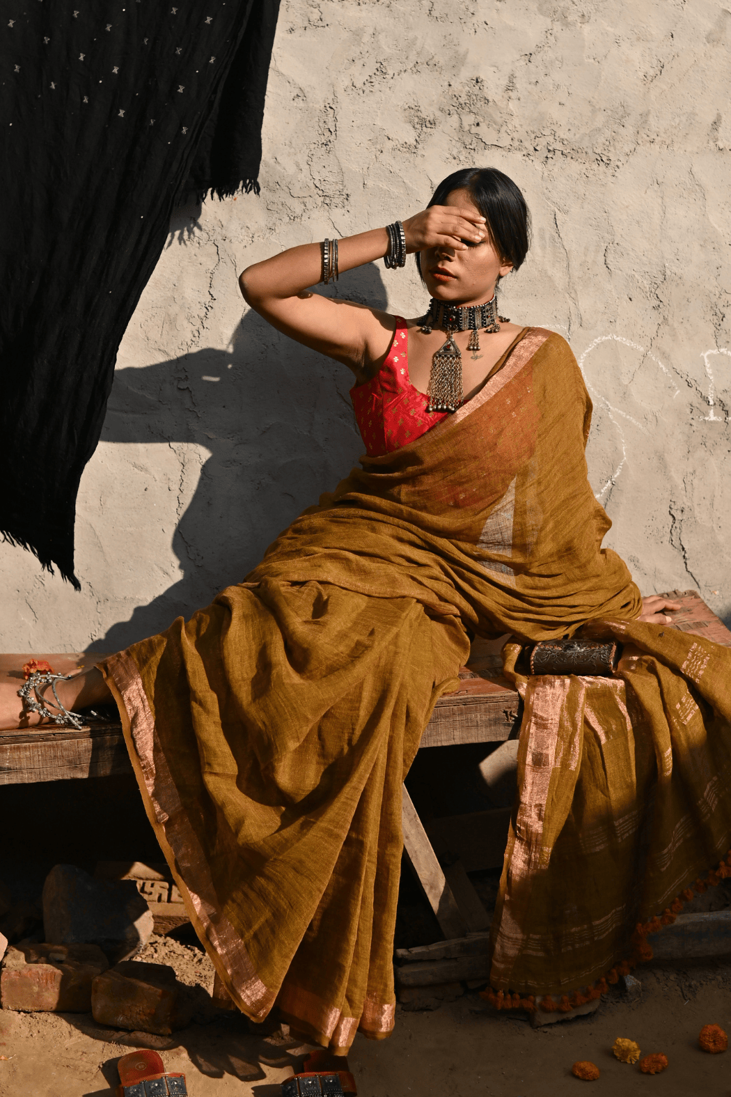 Sand Handloom Linen Saree