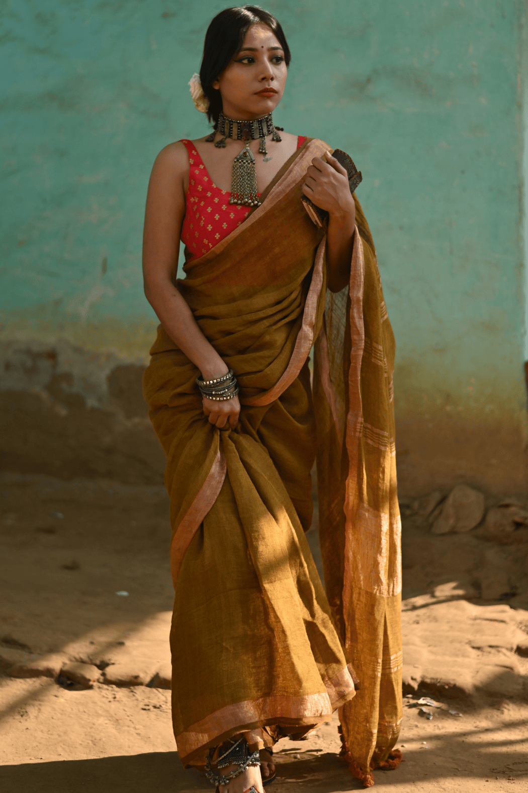 Sand Handloom Linen Saree