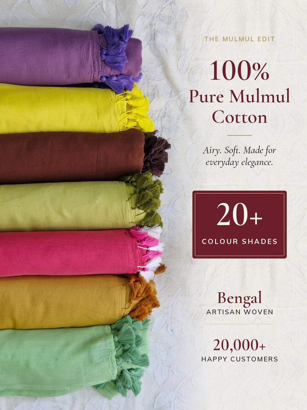 Plain mulmul cotton saree by MAYIN India