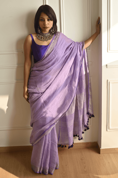 Amethyst Handloom Linen Saree