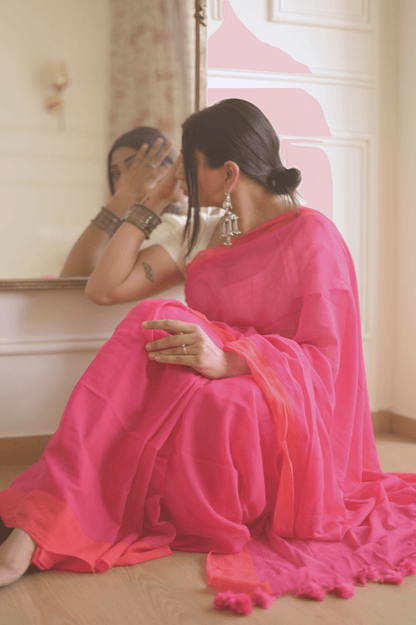 Flamingo Mulmul Saree - Mayin India 