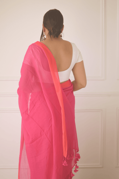 Flamingo Mulmul Saree - Mayin India 