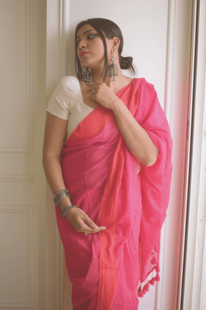 Flamingo Mulmul Saree - Mayin India 