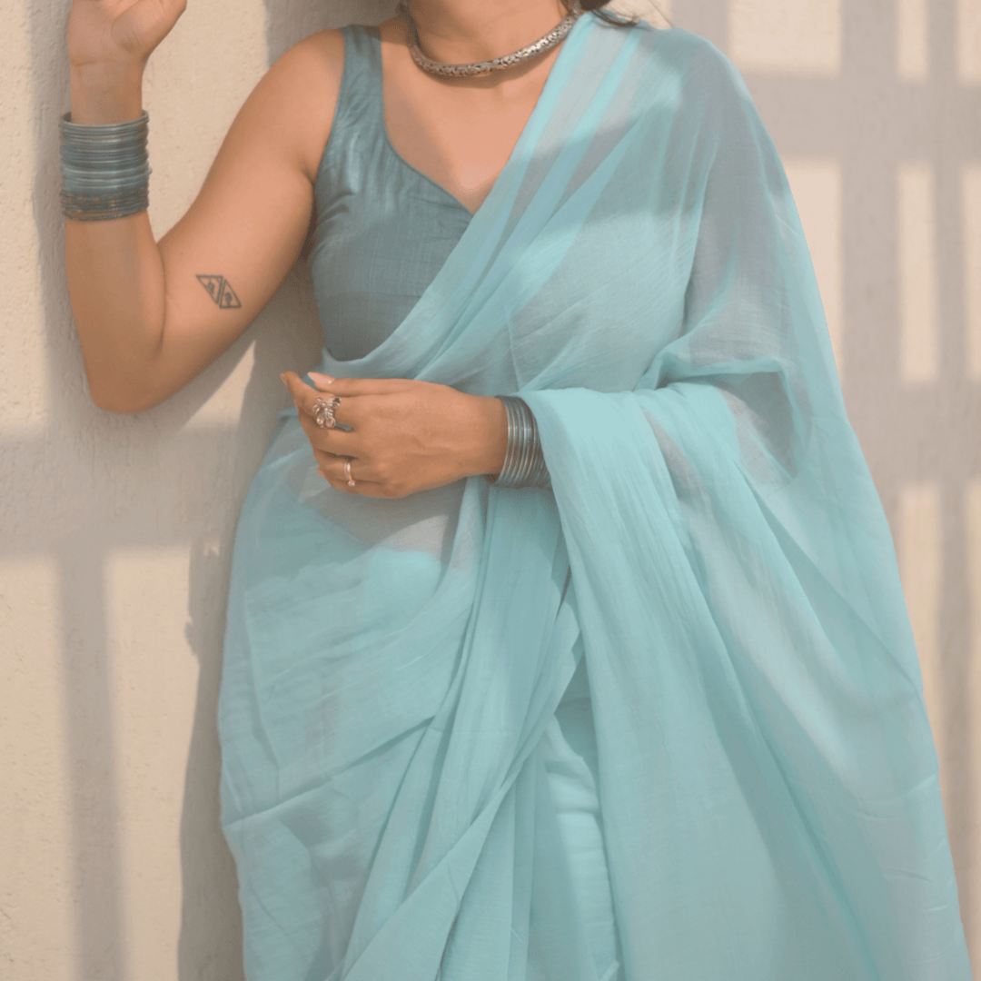 Powder Blue Mul Saree Thumbnail