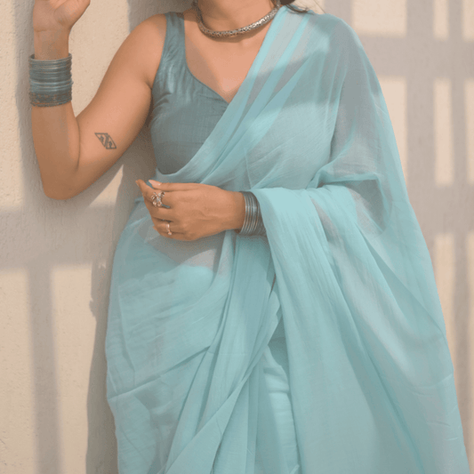 Powder Blue Mul Saree