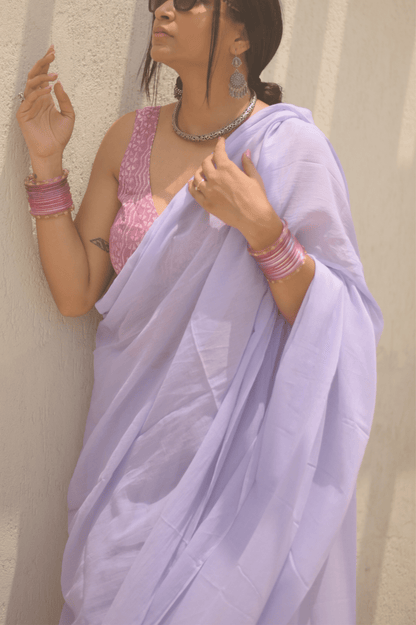 Lilac Blush Mul Saree - Mayin India 