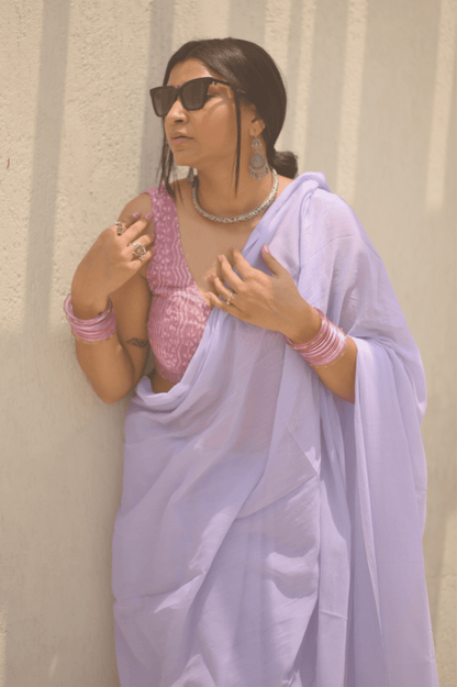 Lilac Blush Mul Saree - Mayin India 