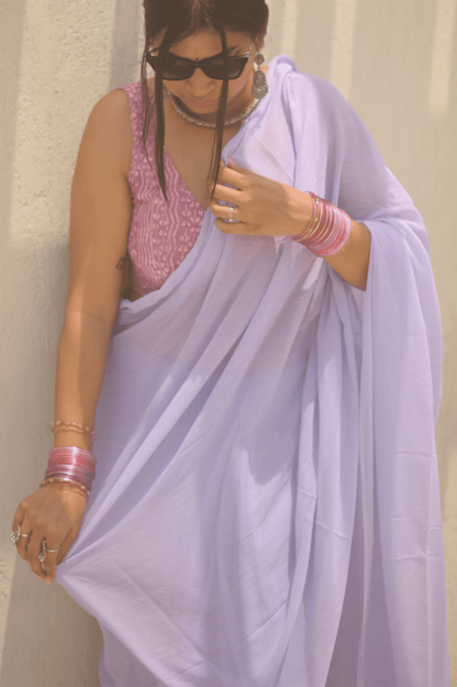 Lilac Blush Mul Saree - Mayin India 
