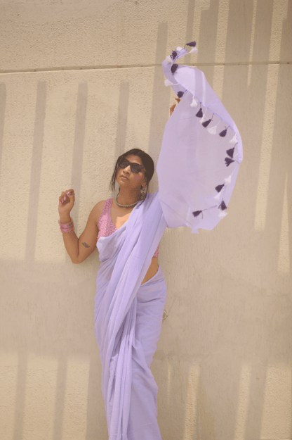 Lilac Blush Mul Saree - Mayin India 