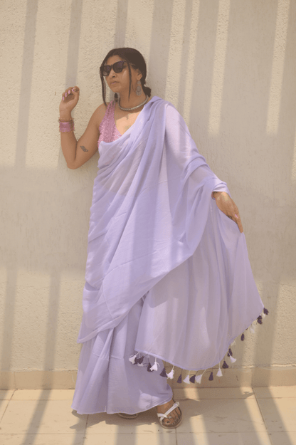 Lilac Blush Mul Saree - Mayin India 