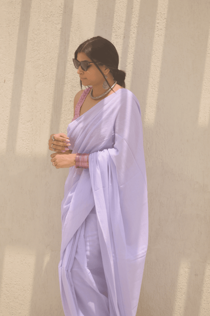 Lilac Blush Mul Saree - Mayin India 