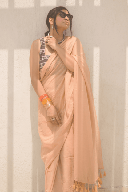 Dusty Rose Mulmul Saree - Mayin India 