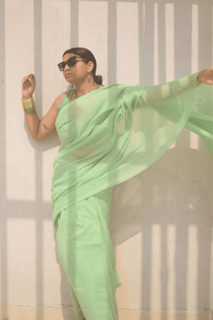 Mint Meadow Mulmul Saree - Mayin India 