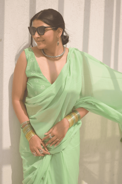 Mint Meadow Mulmul Saree - Mayin India 