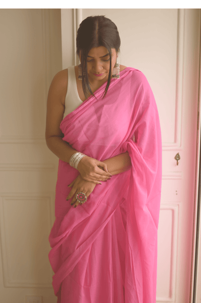 Strawberry Sorbet Mul Saree - Mayin India 