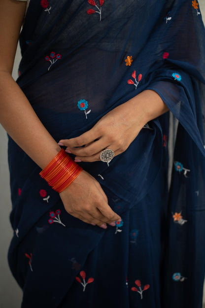 Gardenalia Royal Blue Saree - Mayin India 