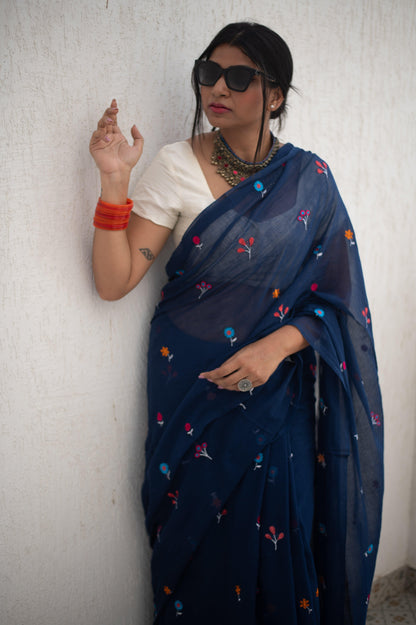 Gardenalia Royal Blue Saree - Mayin India 