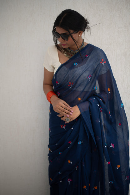 Gardenalia Royal Blue Saree - Mayin India 