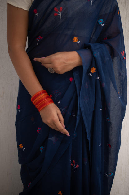 Gardenalia Royal Blue Saree - Mayin India 