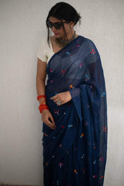 Gardenalia Royal Blue Saree - Mayin India 