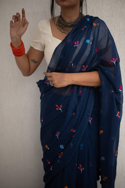 Gardenalia Royal Blue Saree - Mayin India 