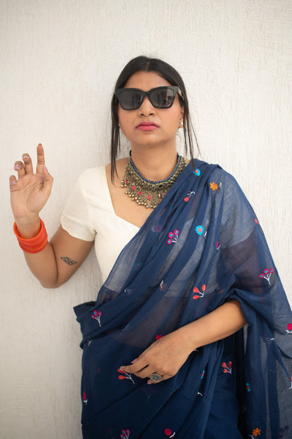 Gardenalia Royal Blue Saree - Mayin India 