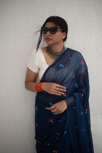 Gardenalia Royal Blue Saree - Mayin India 