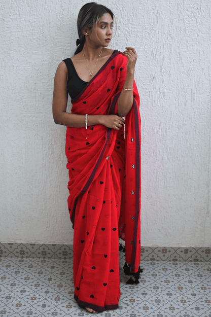 Red Heart Mul Saree