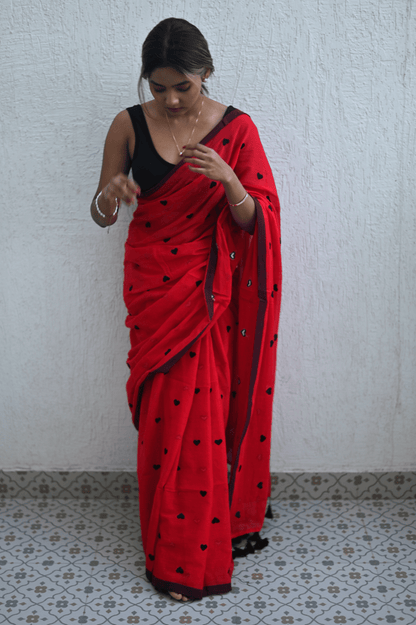Red Heart Mul Saree
