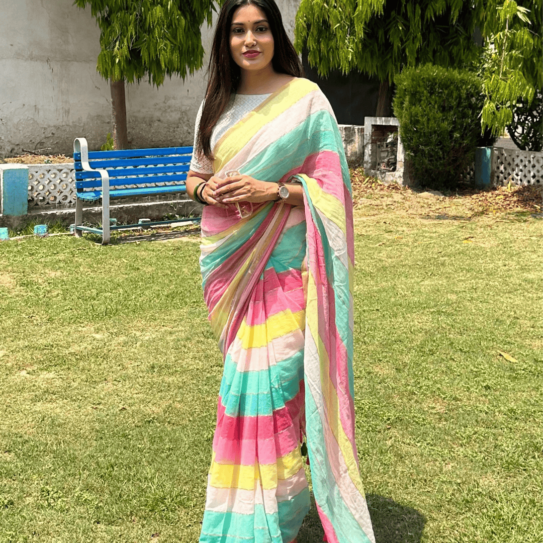 Rainbow Mulmul Saree