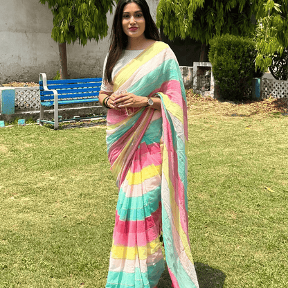 Rainbow Mulmul Saree